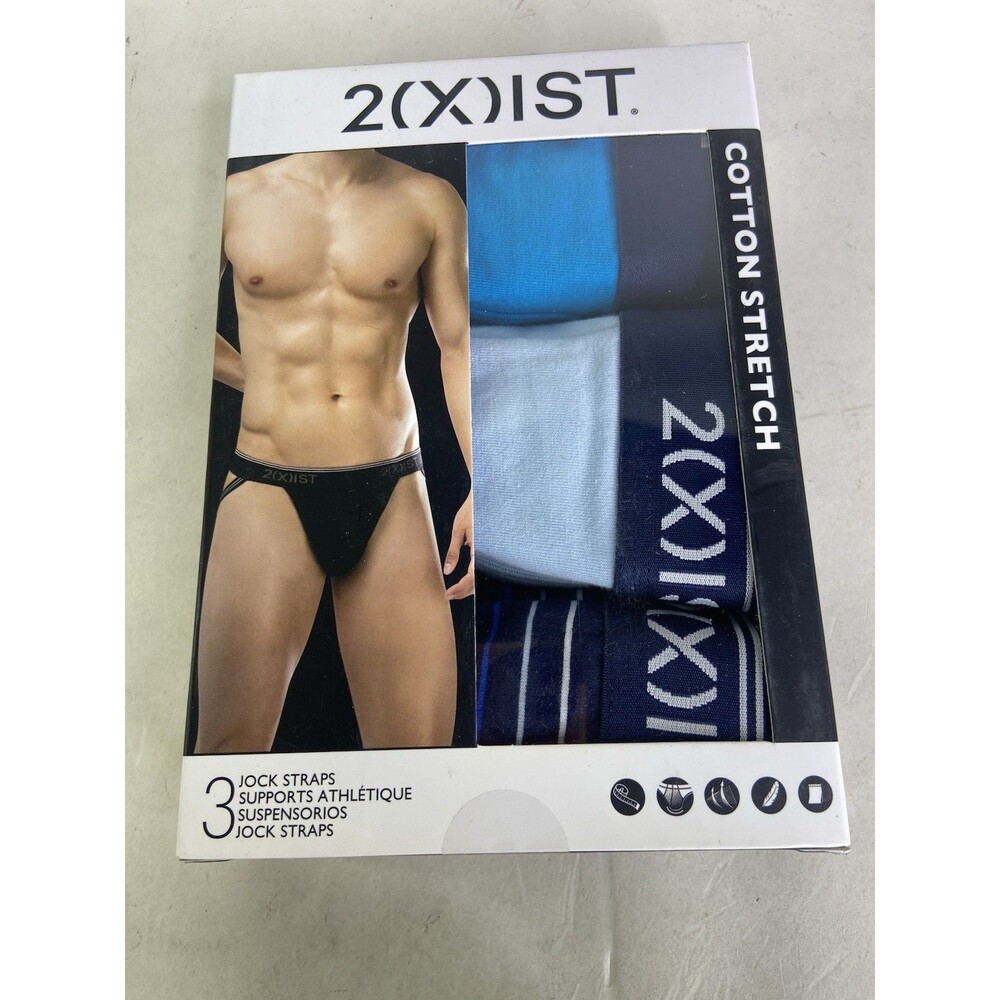 2xist Cotton Stretch 3 Pack Jock Strap Jockstraps Multicolor Blue Mens Size S